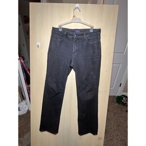 NYDJ Black Straight Leg Jeans Embroidered Back Pockets Womens 12P Petite